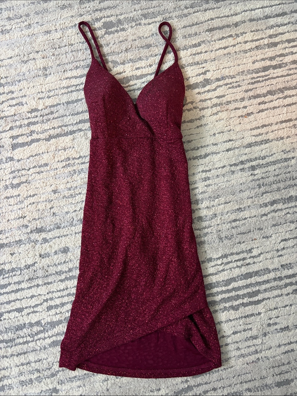 Lovely Day Burgundy Glitter Spaghetti-Strap Mini Dress